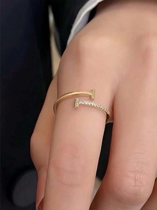 Jewelry - Yellow Gold Open cuff Style Ring Pavé Accent Women Jewelry t ring 925 sterling
